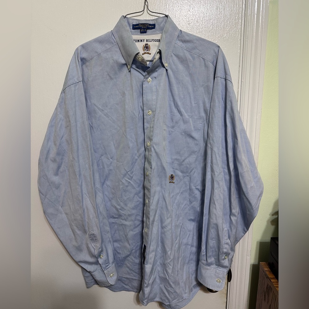 Tommy Hilfiger Men's Vintage Blue Dress Button Down Long Sleeve Size 16 1/2